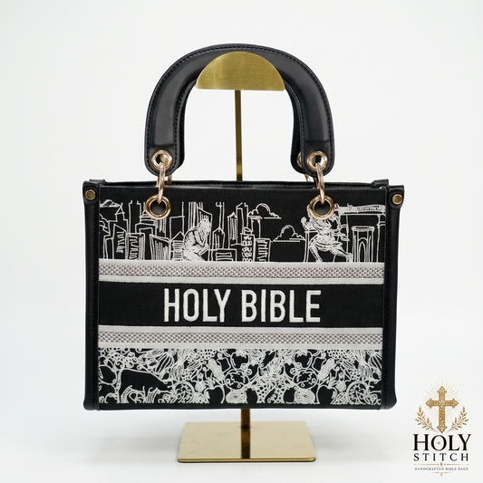 HolyStitch Bible Bag - front view with embroidered Holy Bible lettering