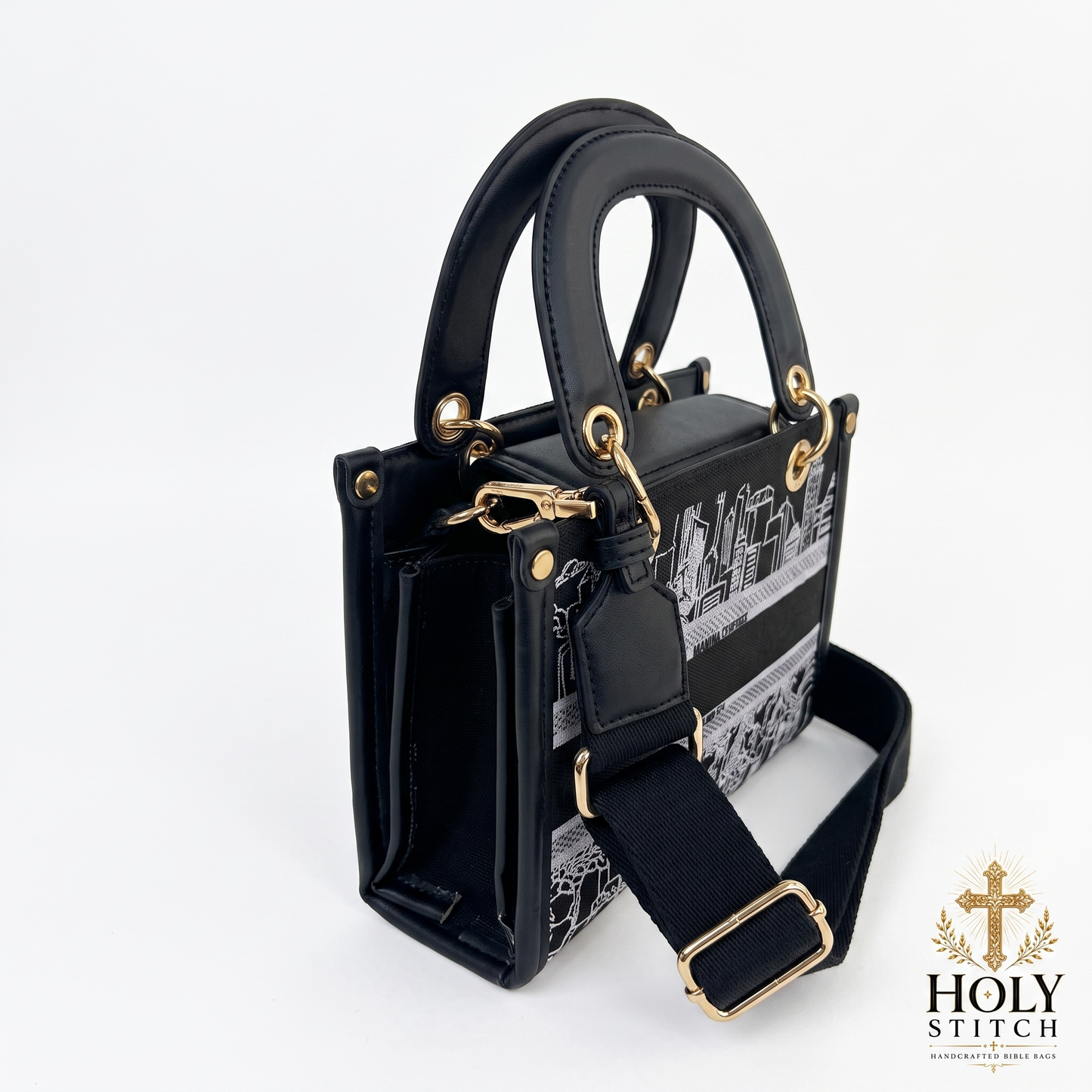 HolyStitch Bible Bag - side view with crossbody strap